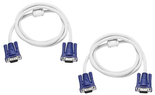 sourcing map Lot de 2 câbles VGA (1,5 m 7 broches) – Mâle vers Mâle Câble Vidéo Adaptateur Cordon pour TV, PC, Ordinateur, Ordinateur Portable, Moniteur, Projecteur, Blanc