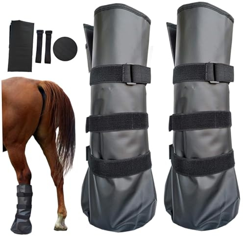 Muzrunq häststövlar återanvändbara PVC hovskor med justerbar rem 2 st hästisstövlar för blötläggning av sårinfektioner, 50 x 20 cm, svart PET_SUPPLIES.