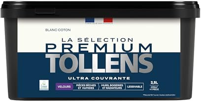 Tollens - Peinture Couleur - Murs, Boiseries & Radiateurs - La Sélection Premium - Pièces sèches et humides - Ultra couvrante - Ultra résistante - Ecolabel - Velours - BLANC COTON - 2L5 = 30m²