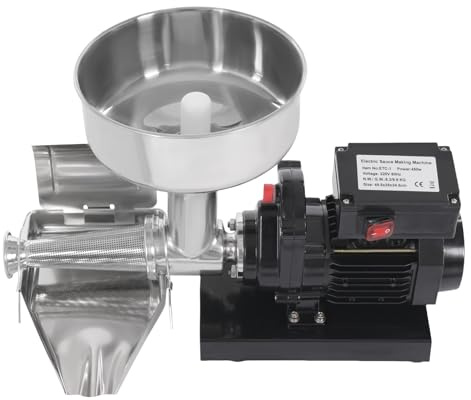 Elektrische Tomatenpresse Edelstahl 450W Passiermaschine Profi Tomatensoßenmaschine mit Spritzschutz-Rinne, Passiergerät für Tomaten- & Erdbeersauce,Beerenpresse ohne Montage für Pasta & Pizza,Silber