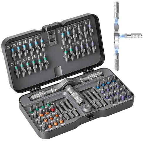 66 en 1 Kit de Tournevis à Cliquet, Embouts en acier S2 Tournevis Aimanté | Multifonction Précision, Poignée en T Amovible, Convient pour Les Assemblage Meuble, LesInstruments de Précision etc