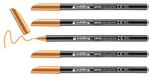 Edding 1200-016 - Caja con 5 Rotuladores 1200 con Punta de Fibra - 1mm - Naranja Claro