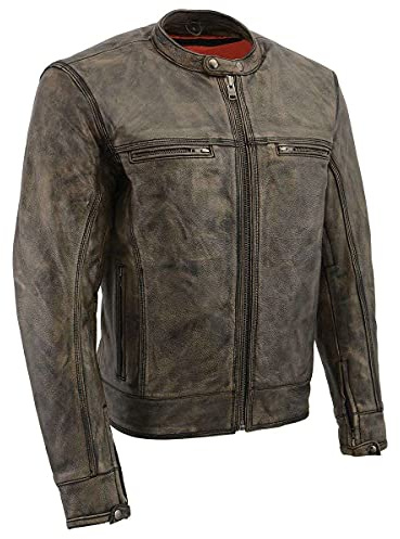 Milwaukee Leather MLM1550 Men's Vented Black-Beige Distressed Leather Scooter Jacket (Large)