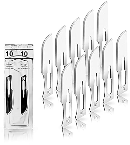 May Skalpellklingen Figur 10 für Halter Nr. 3 10 Stück | Kompakter Vorrat: 10 sterile Karbonstahlklingen. Passgenau für Skalpellgriffe der Größe 3, ideal für präzises Basteln.