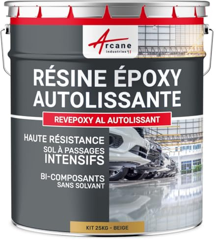 Resina Epossidica Pavimento Autolivellante 25 kg Beige - RAL 1001 | Per Pavimenti in Piastrelle e Calcestruzzo a Traffico Intenso, Elevata Resistenza Chimica e Meccanica - Arcane Industries
