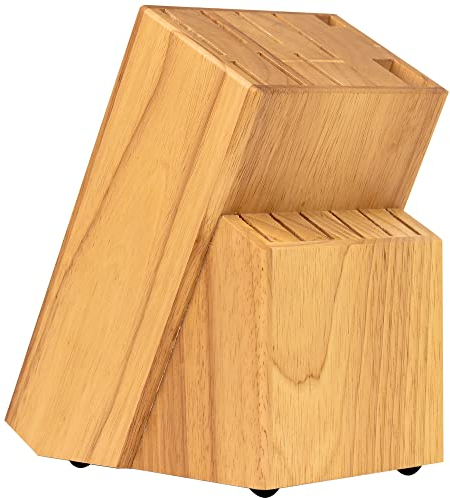 Coninx Messerblock Gummibaumholz | Messerhalter 15 Schlitze Kochmesser | Messerblock Ohne Messer | Geeignet für 15 Messer, Wetzstahl | Messerhalter für Küchenmessern | 13 x 19 x 22 cm