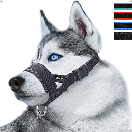 ILEPARK Bozal Suave de Nailon para Perros Que Evita Que muerda, ladra y mastice, Lazo Ajustable (M, Negro)