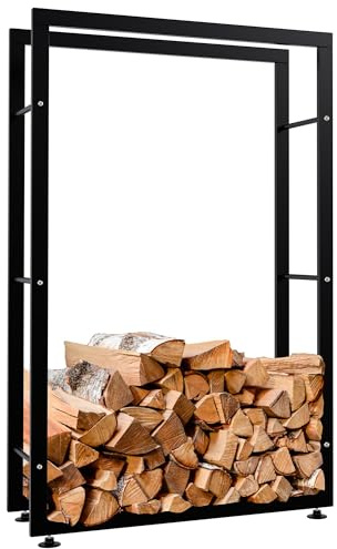 CLP Kaminholzständer Keri V2 I Aus Schwarzem Metall I Kaminholzregal Mit Bodenschonern I Stapelhilfe Für Brennholz, Farbe:schwarz, Größe:25x80x125 cm