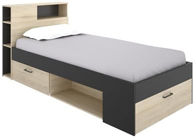 DEKIT GRUPO RIMOBEL Lanka, Cama Compacta de 90 x 190 con Cajones, Natural / Grafito, 96 x 99 x 218 cm