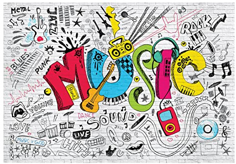 Papel Pintado Infantil Graffiti Juventud Música Muro Ladrillos - Incluye Pegamento - Fotomurales Pared Tejido No Tejido Decorativos Murales Fotográfico XXL Moderno Decoración de Paredes (312x219 cm)