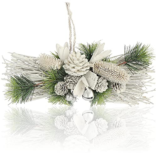 com-four® Composizione Natalizia - Coni, ramoscelli e Bacche Scintillanti Come Decorazioni Decorative per pareti - Composizione Floreale Fatta a Mano Come Decorazioni (Bianco - Glitter)