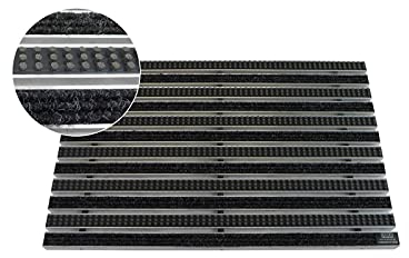 EMCO Eingangsmatte DIPLOMAT Rips anthrazit + Bürsten grau 22mm Fußmatte Schmutzfangmatte Fußabtreter Antirutschmatte, Größe:75x50cm