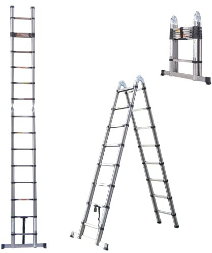5m Telescopic Ladder - Multi-purpose Stainless Steel Portable Foldable Ladder Extension - Max Load 150kg /330LBS