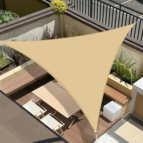 UMI Voile d'ombrage Triangle 3x3x3m Imperméable Toile ombrage | Sable PES 99,99% imperméable, 98% anti-UV, anneaux D in.316, Exterieur, Patio, Jardin, Balcon