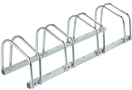 Relaxdays Râtelier pour 4 vélos, jusqu'à 60 mm de Largeur de Pneu, en métal, Garage, Support à Poser au Sol, argenté