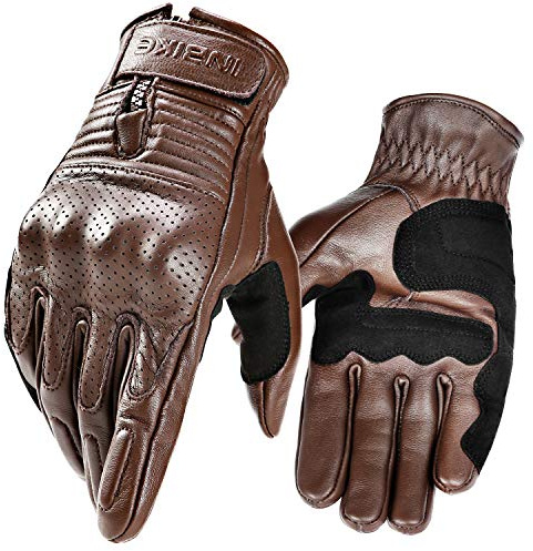 INBIKE Motorcycle Gloves for Men Premium Genuine Perforated Leather Breathable Motorbike Riding Gloves Touchscreen with Hard Knuckle