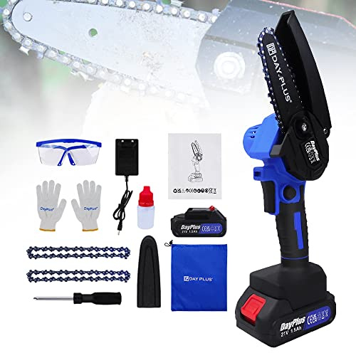21V Cordless Chainsaw, Electric Brushless Chain Saw, Portable Handheld Mini Saw for Gardening Pruning Tree Trimming Wood Cutting, Battery and Charger Included