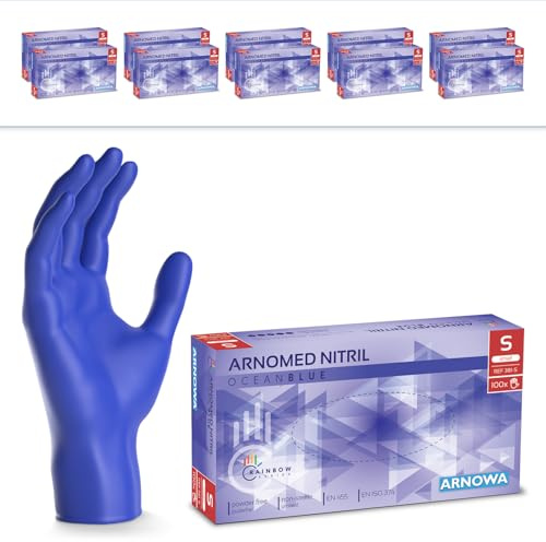 1000x ARNOMED® Gants en nitrile taille S Bleu océan, Gants à usage unique pour chirurgie & laboratoire, Gants en nitrile sans poudre & sans latex, Moufles en nitrile XS, S, M, L, XL, XXL | Gants jetables en nitrile non poudrés - Gants jetables en caoutchouc - Gants de protection en nitrile - Tailles S, M, L, XL
