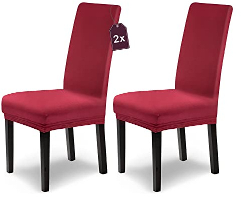 Scheffler Home Stuhlhussen Leni Vellina Bordeaux 2er Set Baumwolle-Touch – Elastische und waschbare Stuhlbezüge Hussen für Freischwinger und Esszimmerstühle – Öko-Tex Zertifiziert