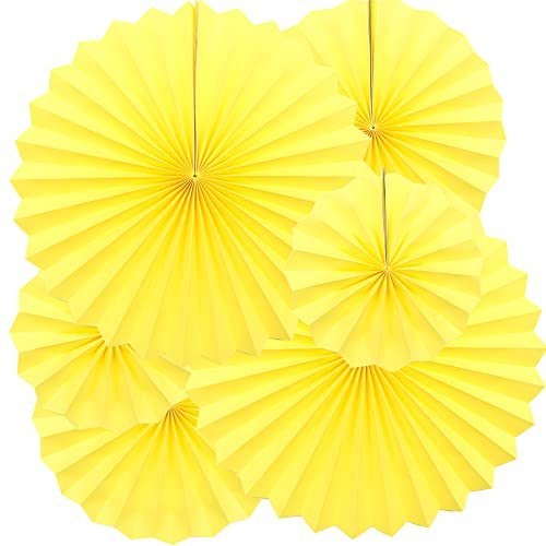 Yosawo 6 Stück hängende Papierfächer Papier Fächer Dekoration für Geburtstag Hochzeit Baby Dusche Parteien Home Decorations（Gelb）