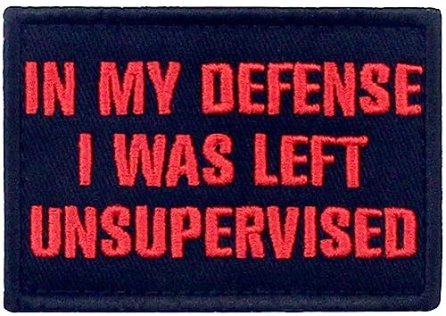 EmbTao Tactical in My Defense I was Left Unovervised patch broderad emblem applikation fästkrok och ögla emblem, röd & svart