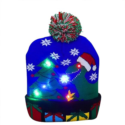 JAWSEU Leuchtende Weihnachtsmütze, LED-Weihnachtsmütze mit 6 bunten Lichtern, Weihnachten Beanie Mütze Warme Kappe Unisex Wintermütze Strickmütze Schneemütze für den Außenbereich Partygeschenk