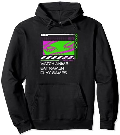 Uhr Anime Essen Ramen Spielen Spiele Manga Gamer Pullover Hoodie