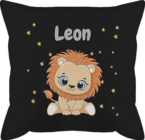 Kissen 50x50 - Süßer Löwe Löwen Löwenmotiv König der Tiere Lion - 50 x 50 cm - Schwarz - namenskissen junge kinderkissen kindergarten tier personalisiertes personalisierte leo name babykissen