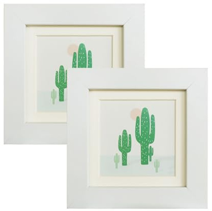 Marcos de fotos cuadrados de MDF blanco 10 x 10 cm para fotos 2,7 x 6,9 cm con paspartú o sin, juego de 2 con vidrio acrílico para montaje en pared y escritorio