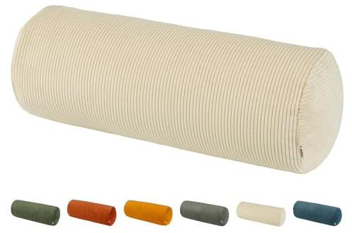 beties - HYggelig No.1 - Trendiger Cord-Samt XL Rollenbezug ca. 25x70 cm; Nackenrollenbezug Beinkissen-Hülle in Raumausstatter Qualität (Kreide-beige)