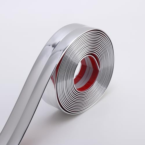 Trimold Brillante Plateado Moldura Multifuncional para Pared, Protección y Decoración de Esquinas y Bordes, Aplicable en Borde de Mesa, Marco de Puerta y Rodapie, 5m x 4cm