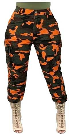 DINGJIUYAN Pantalon cargo pour femmes - Camouflage - Combat - Armée - Militaire - Tactique - Pantalon de travail avec poches - Grande taille - Taille haute - Avec revers - Pantalon sarouel décontracté