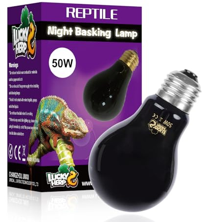 LUCKY HERP Lampada riscaldante per terrario di rettili, 50W, lampada notturna per tartarughe, lampadina E27 per rettili, animali, tartarughe, camaleonti, gechi, serpenti