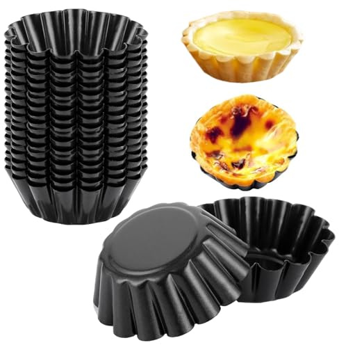 LDHHYH 20 Piezas Moldes Reposteria de Acero al Carbono 6,5 x 2,3 cm, Moldes Magdalenas Mini para Horno, Tartaletas, Flaneras Individuales para Tartas y Pudin