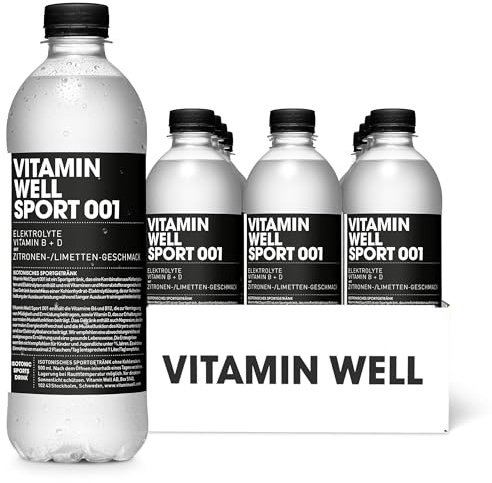 Vitamin Well Sport 001 – Zuckerfreies Sportgetränk mit Geschmack, Elektrolyten, Vitamin B & D, Magnesium, Zitronen-/Limettengeschmack, 12 x 500ml inkl. Pfand
