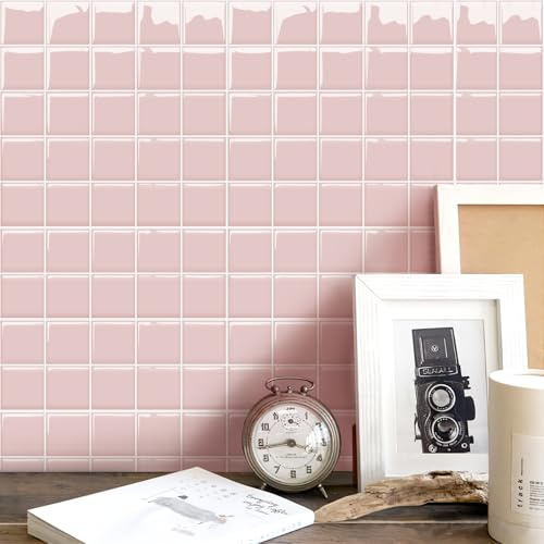 Alwayspon 10 ark rosa 3D vinyl kakel klistermärke överföringar, tjockare skala av och klistra fast, vattentät, stänkskydd, klistra på kakeldekaler för kök badrumsvägg, 25 cm x 25 cm
