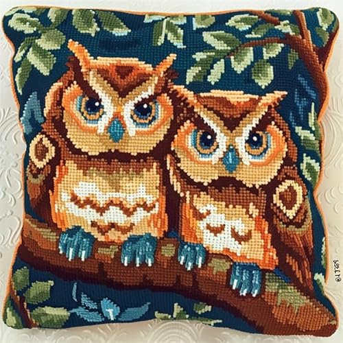 kitphoenix Knüpfkissen Set Eule Knüpfkissen Set für Anfänger Erwachsene oder Kinder zum Selber Knüpfen, DIY Knüpfteppich Knüpfpackung, Knüpfhaken Set 43 x 43 cm