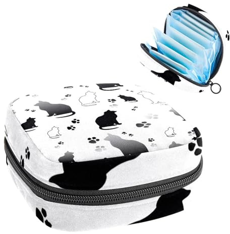 Damenbinden Aufbewahrungstasche Perioden Kit Tasche für Schule Menstruationstasse Beutel Damenbinden Organizer Tasche Schwarze Katze und Weiße Katze