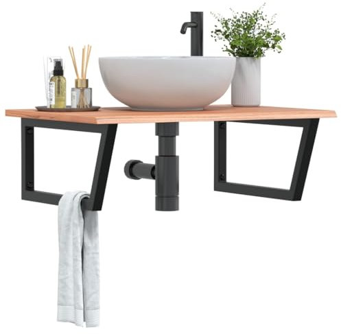 ZEYUAN Waschtischplatte mit Halterung Stahl und Massivholz Eiche, Arbeitsplatte, Holzplatte, Schreibtischplatte, Waschtischplatte, Küchenarbeitsplatte - 3302647