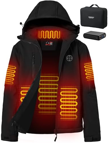 Brimekey Veste Chauffante Femme avec Doublure Polaire et Brassard, Batterie 12000mAh 7.4V, 6 Zones de Chauffage & 3 Niveaux de Température, Veste D'hiver Imperméable Coupe-vent pour Ski et Chasse