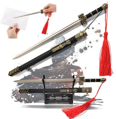 Tai Chi Schwert – Kung Fu Jian Schwert Brieföffner mit Scheide und Ständer, Accessoire für Zuhause und das Büro, Geschenk und Merchandise für Fans & Sammler