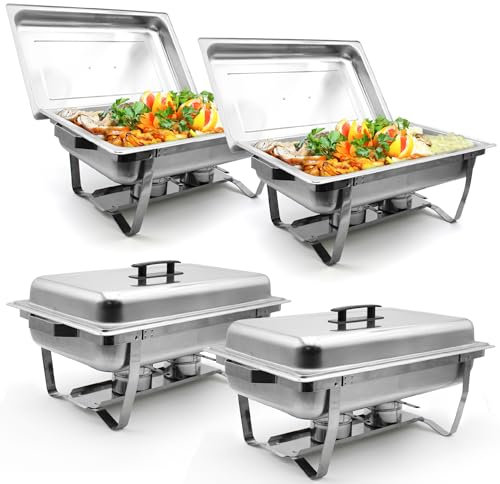 Leutheria Set 4 Scaldavivande Chafing Dish Professionale in Acciaio Inox Alimentare SS201 per Buffet/bagnomaria Professionale/Mantenimento Caldo/Catering/Hotel/Ristorante - 9L capacità