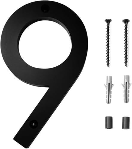 Número de casa moderno cepillado 6 pulgadas para Casa en Negro Placa Flotante de Número de Casa Números de puerta Modernos Números de puerta Modernos Números de Dirección de casa de calle，numero 9