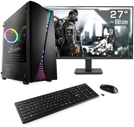 Gaming PC mit Windows 11 Home, AMD Ryzen 5 5600 6X 3500 MHz, 1000 GB M.2 SSD, 16 GB DDR4-RAM, Radeon RX 7600, MSI Mainbaord, USB 3.2, 27 Zoll Full-HD, Tastatur/Maus-Set, M11470H