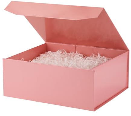 PACKGILO 1 caja de regalo rosa grande de 13 x 11 x 5.3 pulgadas, caja de regalo grande magnética con papel arrugado, cajas de lujo rosas con tapa para regalos