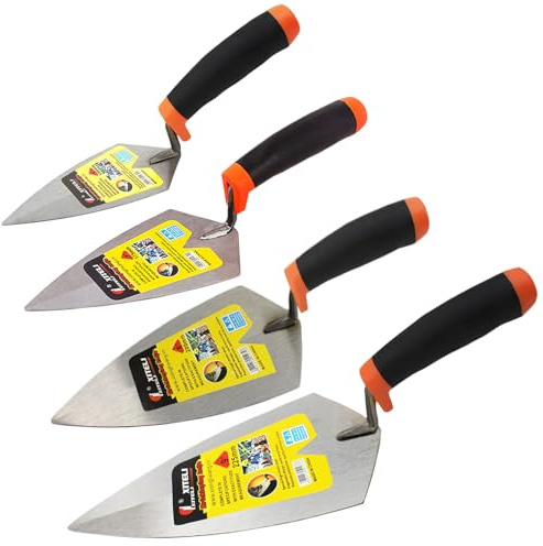 ESreake 4-Pack Brick Trowel Set, 6 & 7 & 8 & 9 Pointing Trowel Set Gauging Trowel Set with Soft Grip,Masonry Hand Tool Margin Trowel for Brickwork, Blockwork, Stonework, Masonry ﻿ (Pointed End)