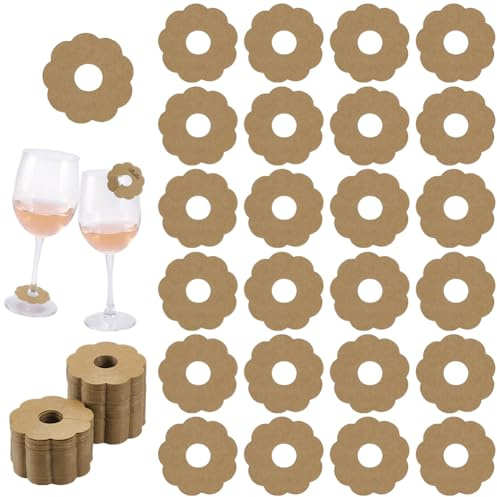 FINGERINSPIRE 200 Stück Namensschilder Aus Papier Für Weingläser 50mm Blumenform Weinglas Marker Blanko Weinglas Anhänger Cocktail Champagner Etikett Identifikationsmarker Für Partygäste