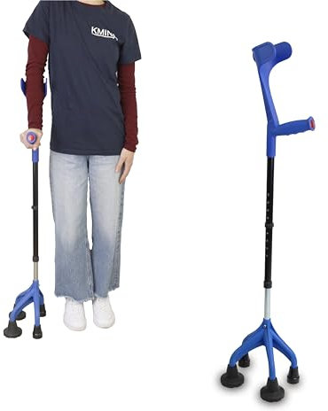 KMINA - Krücke mit 4 Füßen (Schwer und Stabil 1,5 kg), Verstellbare Benutzer >1,55m Höhe, Patentiertes Design - Made in Europe