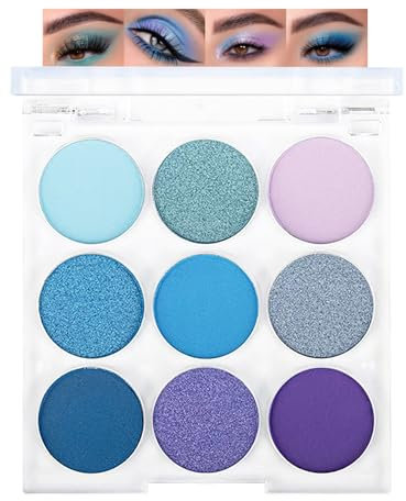 Blau Lidschatten Palette, 9 Farben Eyeshadow Palette Matt Schimmernde, Hochpigmentierter Liedschatenpalete mit Glatt Puder, Wasserfest & Wischfest Make Up Palatte, Blue Augen Make Up Urlaubs & Alltags