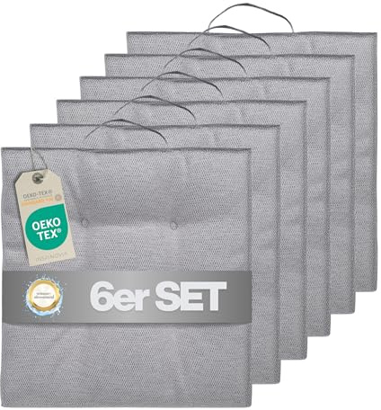 INSPINOVIA Outdoor Stuhlauflagen Stuhlkissen | Wasserabweisende Sitzkissen für Wohn- & Außenbereich | 2er, 4er & 6er Sets | Gartenkissen | Lounge Kissen | 4er Steppung | 40 x 40 cm (Grau, 6er Set)